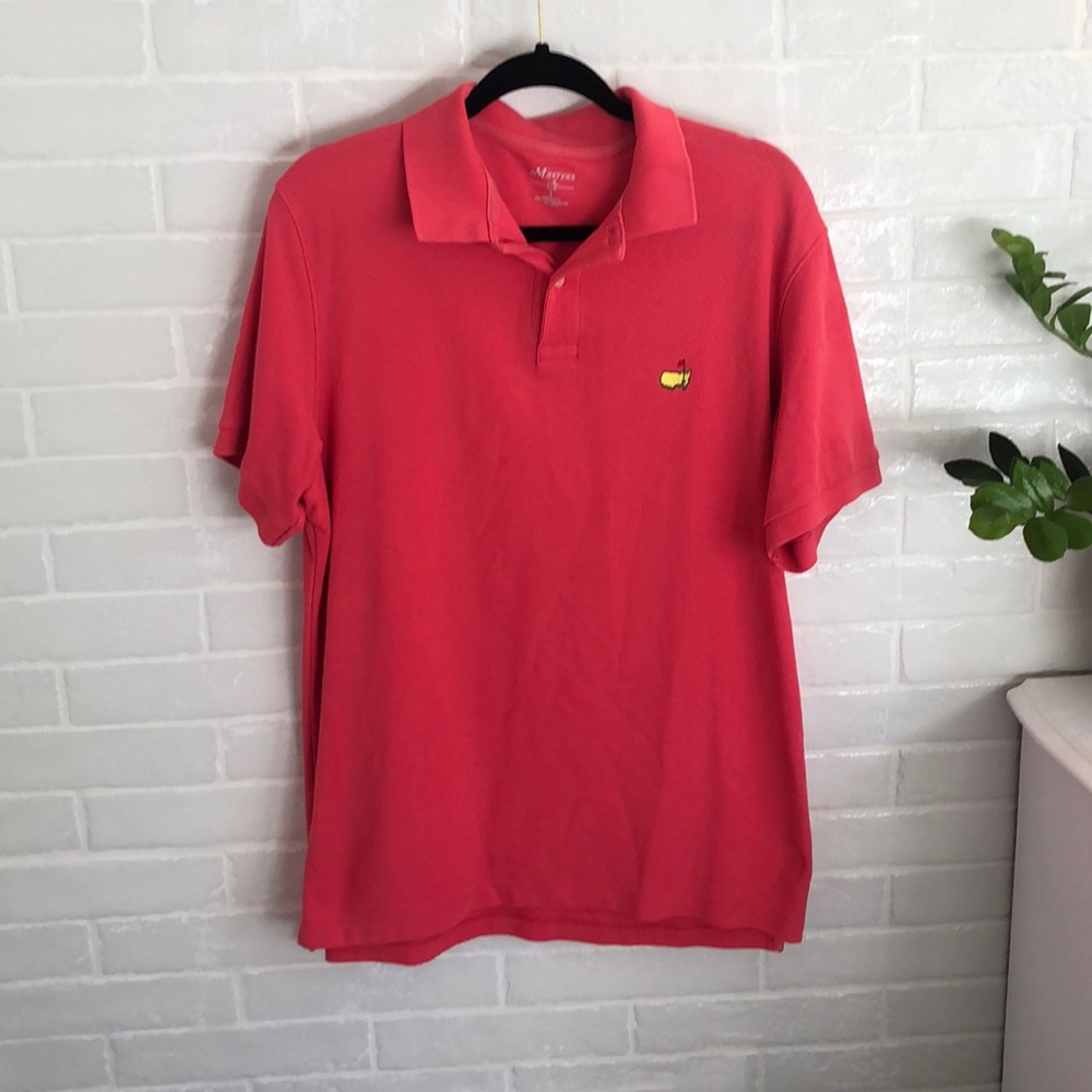 Masters pink performance tech golf shirt.